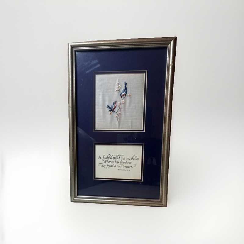 Isidore Limited Framed Embroidered Birds Inspirational Art A Faithful Friend