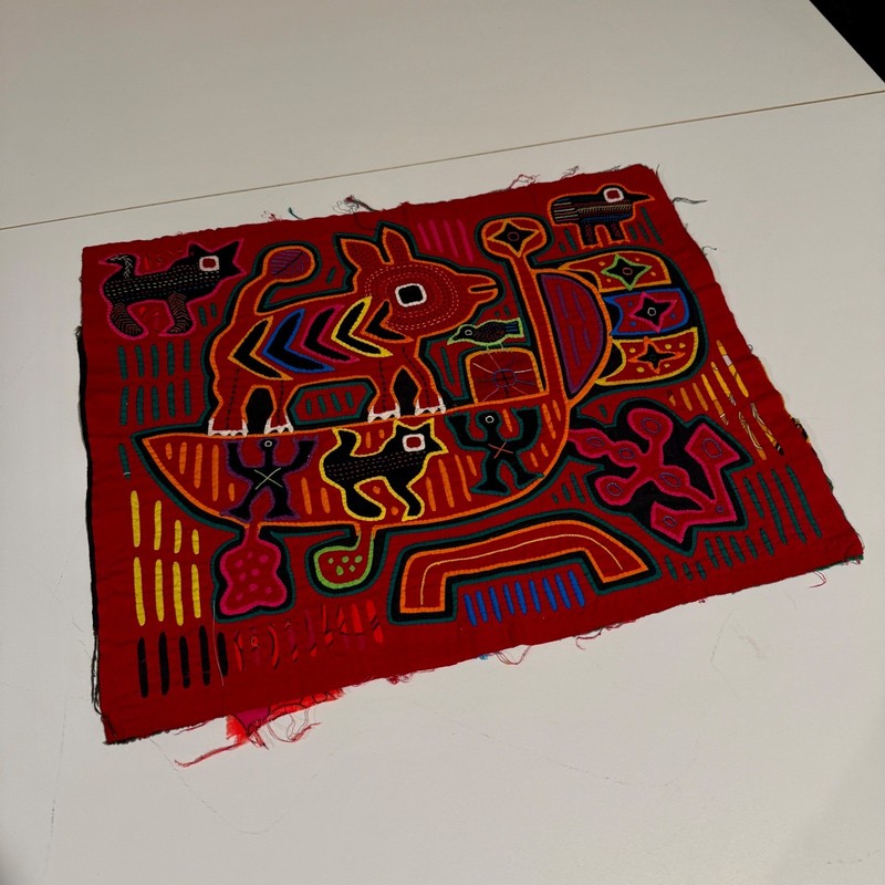 Mola Art Panel Red Animal Boat Folk Art Textile Wall Hanging gallery