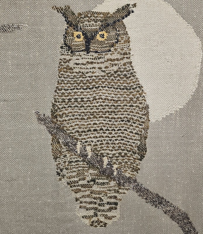 Vintage OWL IN THE MOON Woven Tapestry Wall Hanging 36"x 30" ~ Wooden Bar Hanger gallery