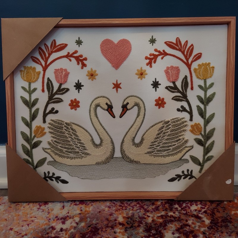 NIP BP Home Textile 12 X 15" Embroidery Woven Wall Art Two Swans gallery