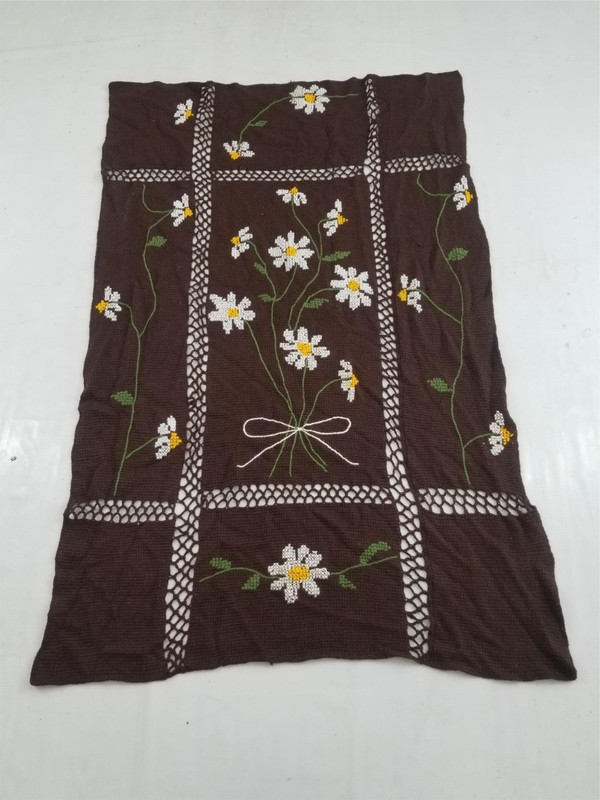 Vintage Traditional Handmade Crochet Floral Embroidered Panel 172x115cms