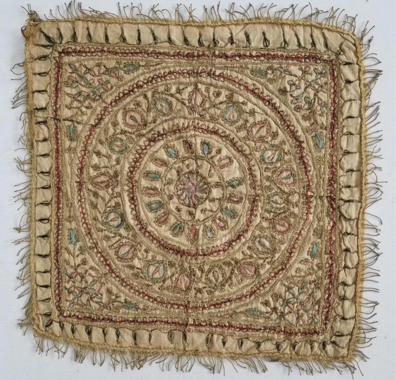 Antique Traditional Metallic Hand Embroidered Panel 35x35cms