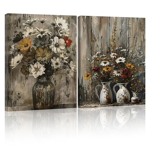 ALMLZL 2PCS Floral Canvas Print Wall Art Vintage Rustic 16"L x 12"W Style-A gallery