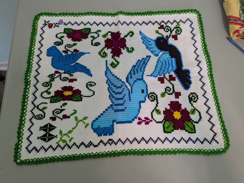Embroidery, Birds and Flowers, Embroidered Wall art handmade vintage folk art