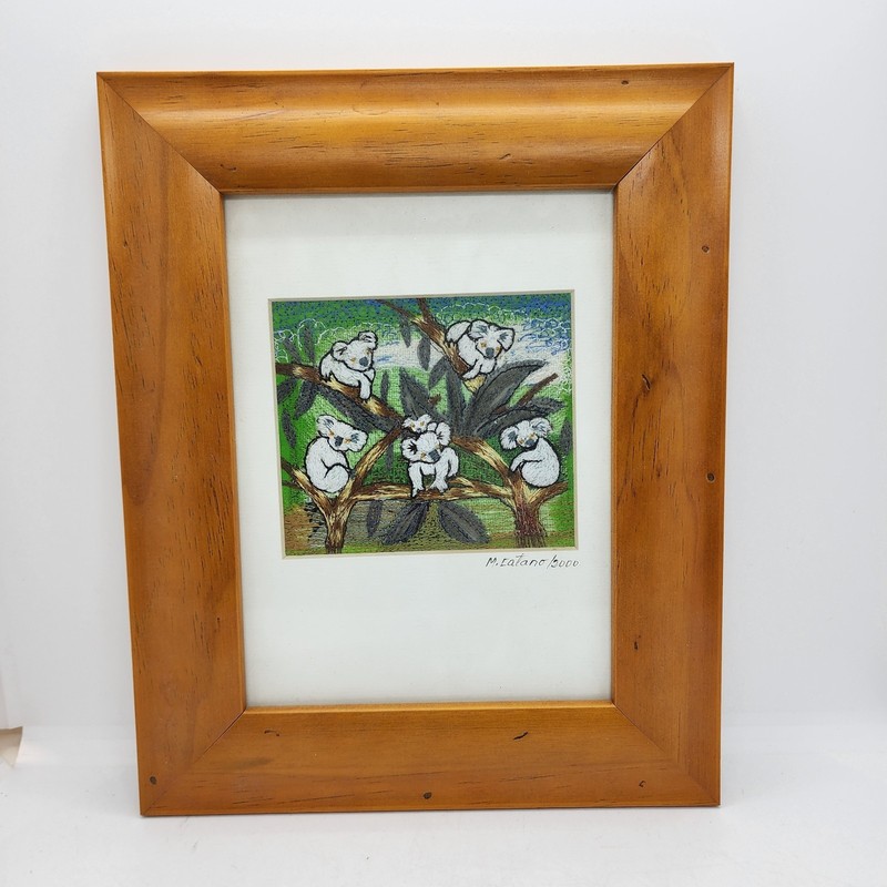 Marta Catano Framed Naive Textile Folk Art Embroidered Australia Koala Bear gallery
