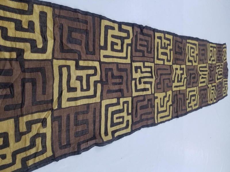 Vintage Traditional African Handwoven Kuba Cloth Raffia Textile 226x60cm gallery