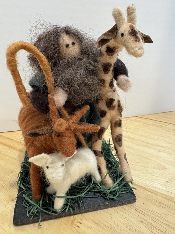Handmade Noah’s Ark Wool Felted 4×6 Art Assemblage Giraffe Sheep Moose