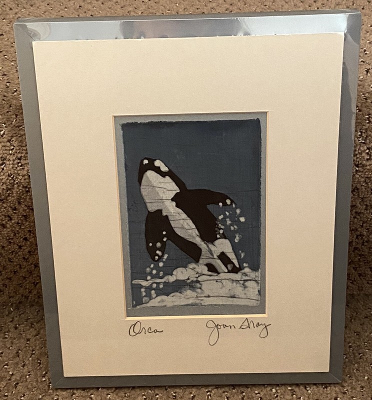 Artist Joan Gray Batik Titled «Orca” Framed and Signed