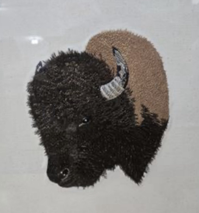 OOAK Bison Hand Stitched Picture Professionally Matted Framed 20 X 17 Buffalo