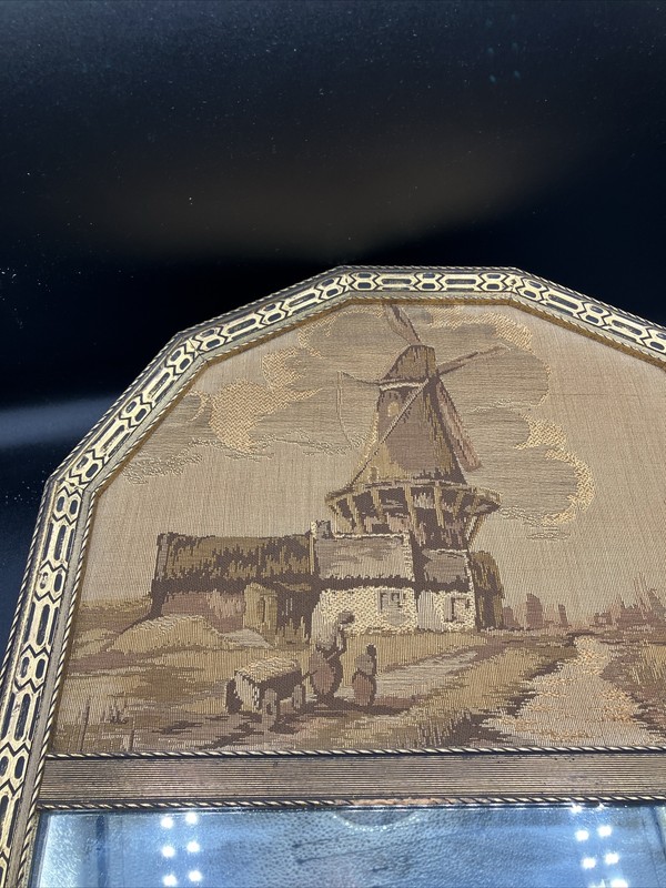 Antique La France Textile Industries Jacquard Fabric Farm Scene Over A Mirror gallery