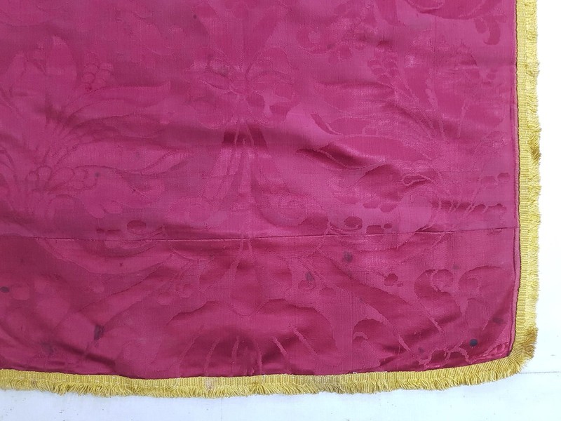 Antique French Silk Damask Panel 58x56cms gallery