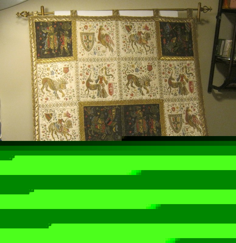 Gorgeous Rennaissance Style TAPESTRY Wall Hanging w Bar 36″ X 26.5″ !