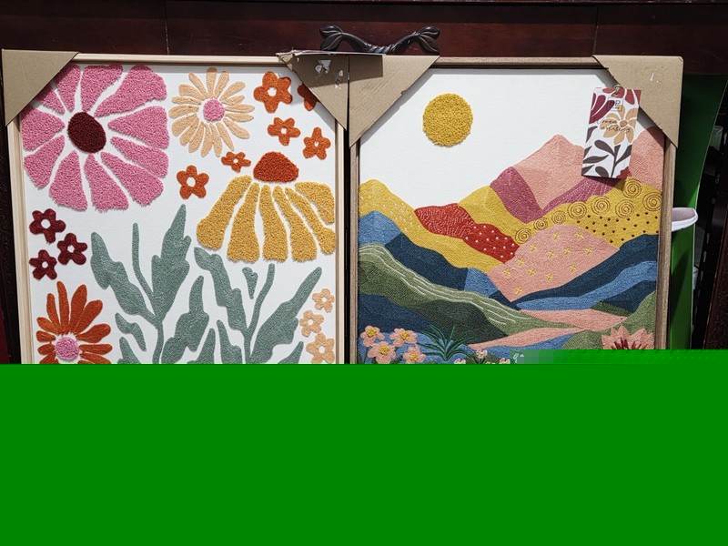 NIP 2 18”x26” BP Home Embroidered Woven Wall Art Mountains & flowers. See Note