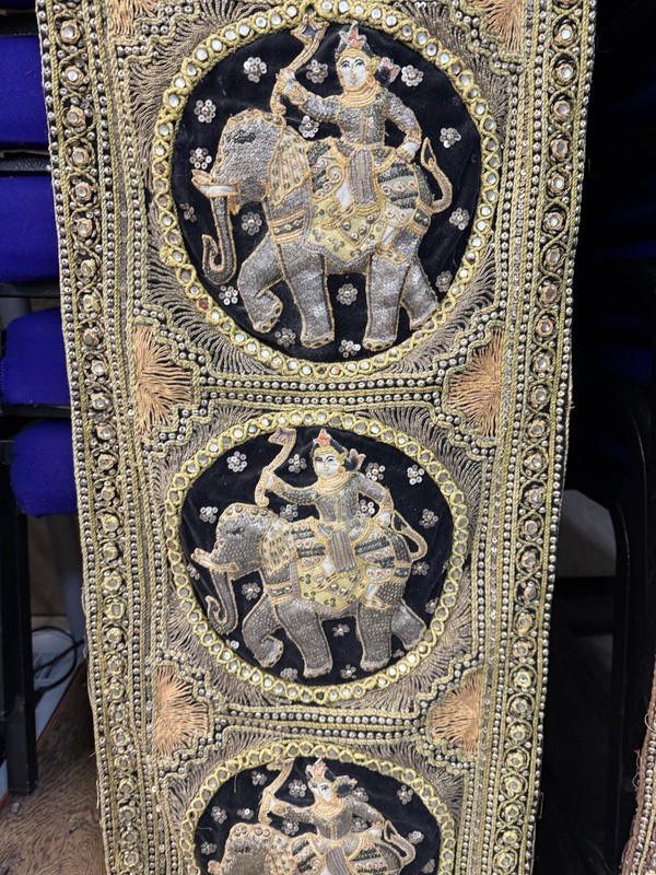 Large 60” Pair Thai Burmese Kalaga Embroidery Panels Gold Thread Sequins gallery