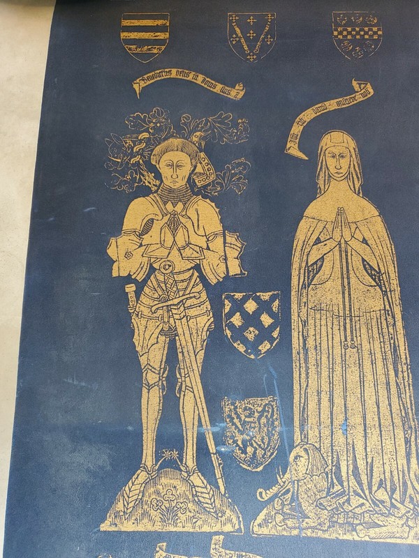 Vintage Henry and Margery Paris Scroll, Gold and Navy, with Dowels 34"x16 gallery
