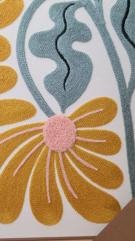 Large BP Home Woven Textile Embroidered Fiber Wall Art Yellow Daisies Flowers gallery