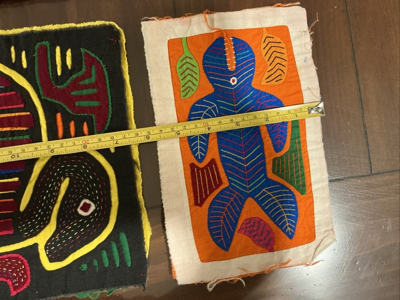 Lot 3 Mola traditional hand-sewn textile art Patch Guna Panama Colombia Vintage gallery