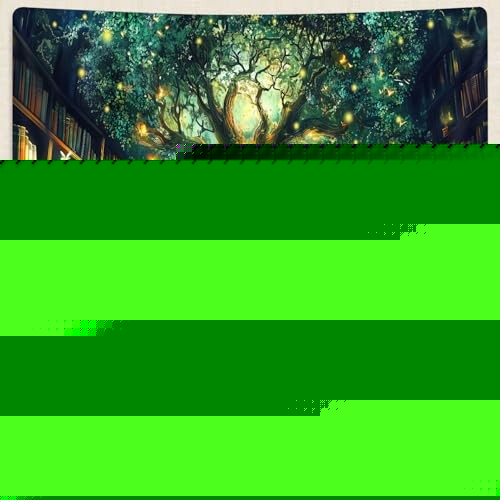 Fantasy Library Tapestry, Fairytale Tree Magic Bookshelf 40″L x 30″W Green