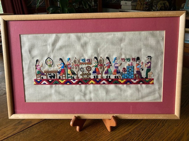 Hand Crafted Peruvian Textile Embroidery Arpilleria Style Framed Folk Art