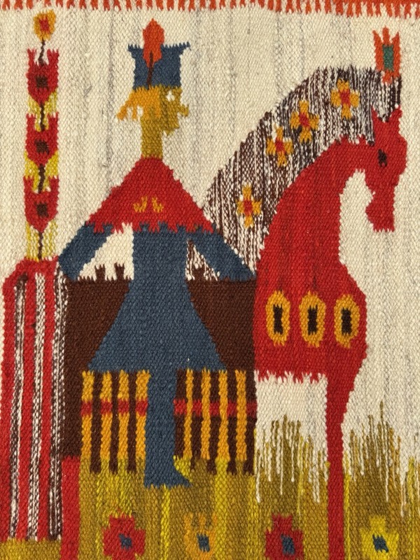 Maria Domanska Poland Mid Century Modern Folk Art Horse Rider Textile Woven Art gallery