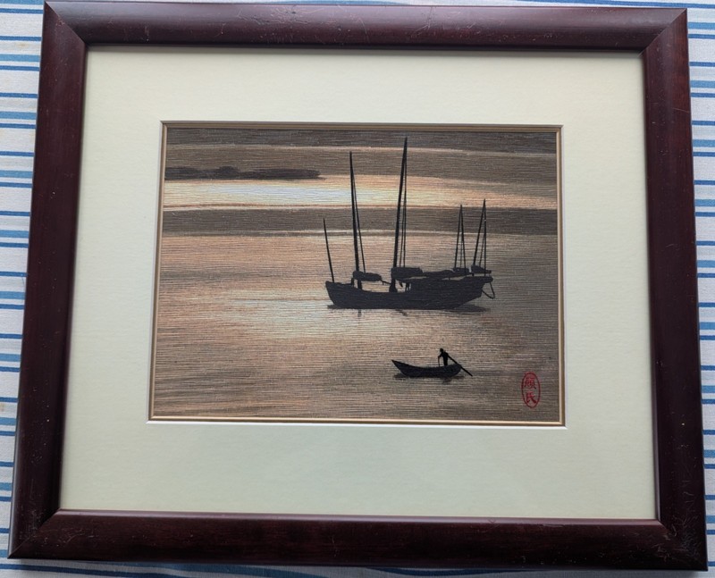 Sail Boat- Delicate Chinese Suzhou Hand-Embroidered Silk Canvas Asian Artwork