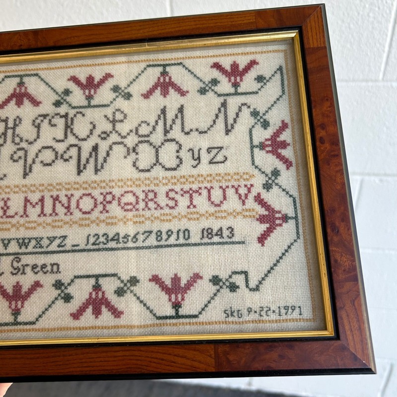 Vintage Completed Cross-stitch Sampler 1991 Alphabet Floral Motif Wall Art gallery