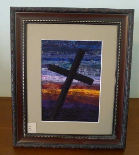 Quilted Cross Sunrise Sunset Christian Upcycled Fabric Fiber Quilt Textile Art 5