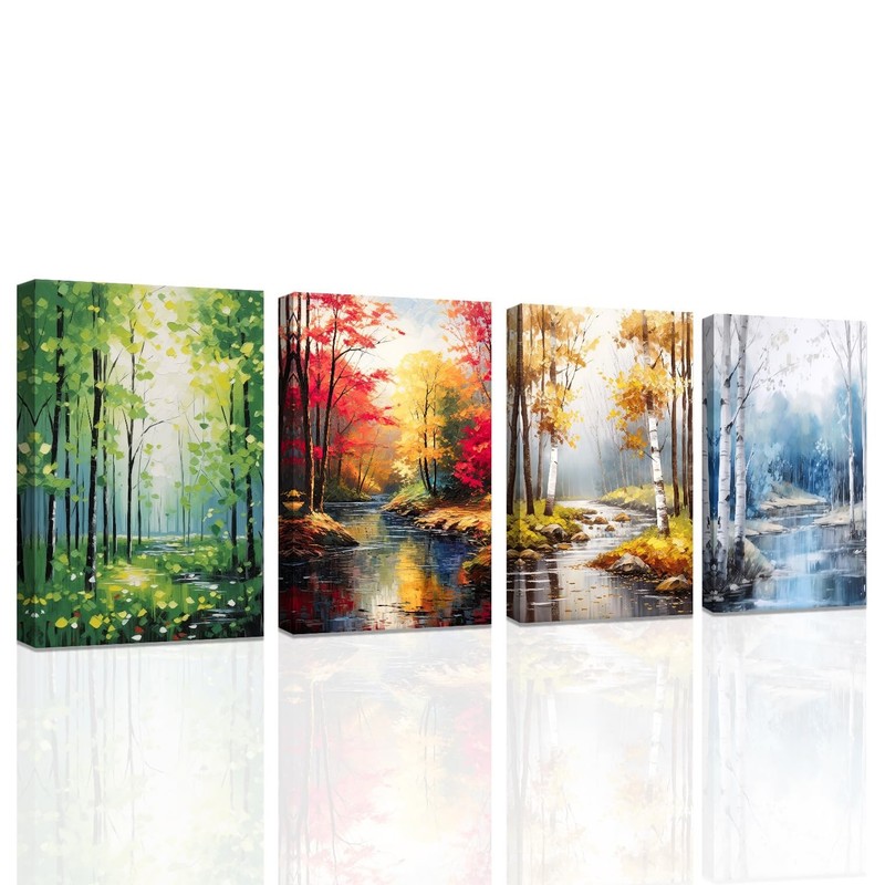 SWQYLB 4 Seasons Canvas Wall Art Spring Summer Autumn Winter Picture 4 Pieces...