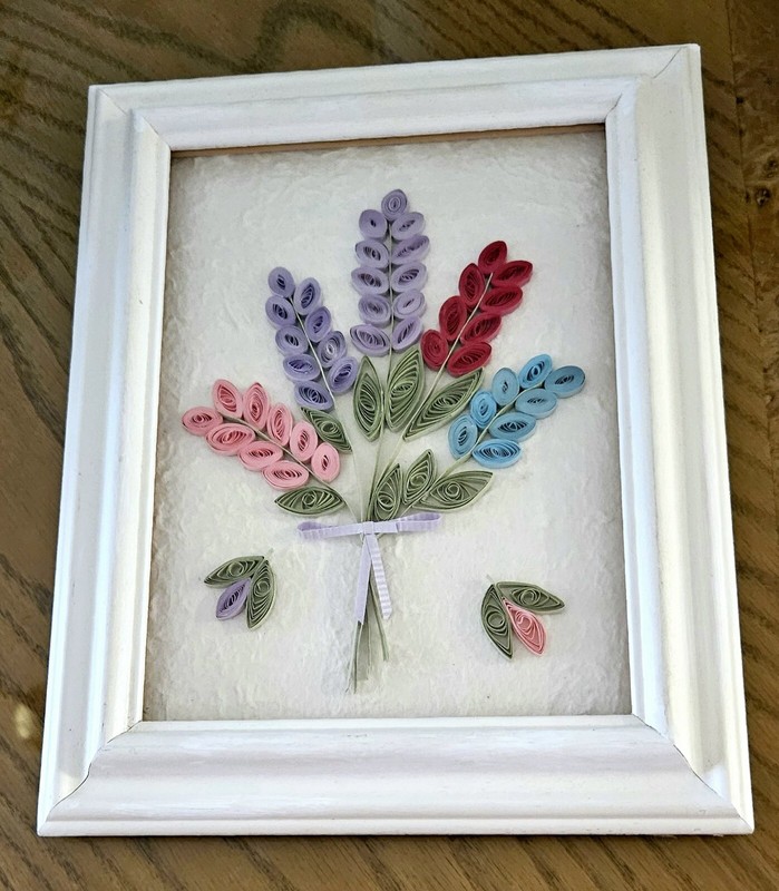 QUILLED BOUQUET on RAW PAPER Background 5 1/2 x 7 1/2 in 8 X 10 Frame RETRO ART
