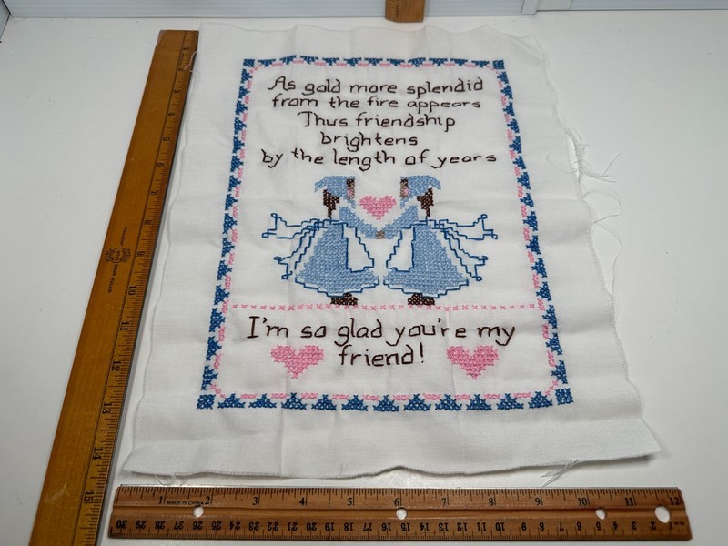 Vntg Cottage Core Cross Stitch Vogart Friendship Sampler Glad You’re My Friend