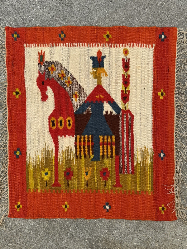 Maria Domanska Poland Mid Century Modern Folk Art Horse Rider Textile Woven Art gallery