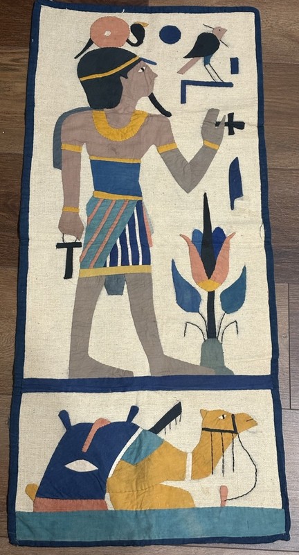 Vintage Handmade Egyptian Applique Textile Wall Hanging Tapestry MCM Art 43.5×17