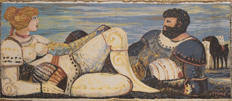 Italian Artist Salvatore Fiume «Warrior» Man Woman Tapestry Textile Artwork