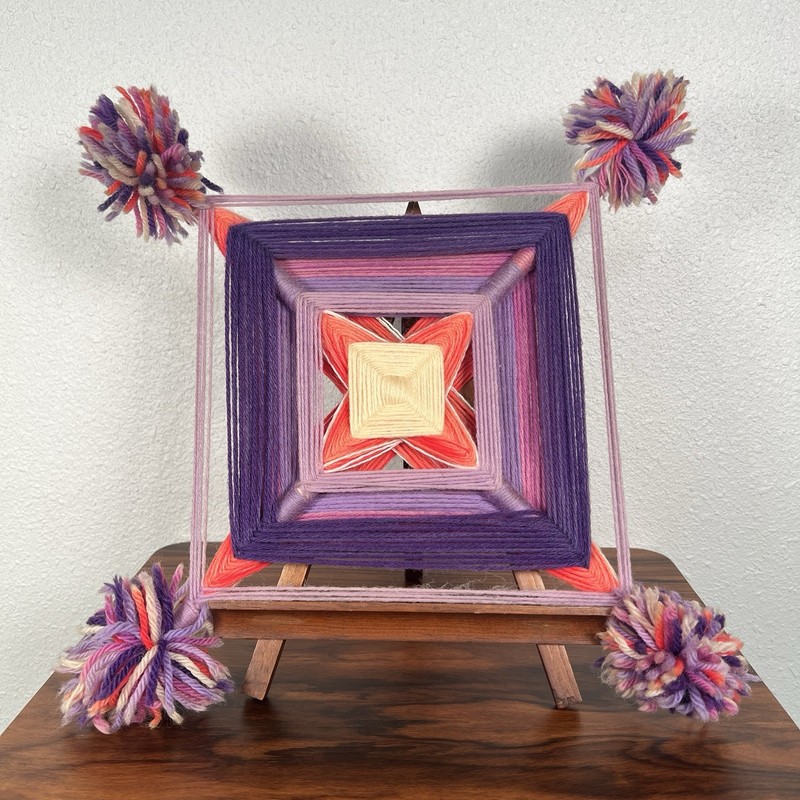 Vintage Purple Pink Eye of God Handmade Yarn Art Folk Art Wall Hanging gallery