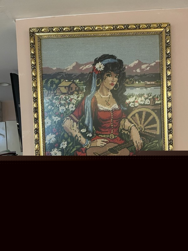 Gypsy Lady Completed embroidery, Canvas Framed Artwork