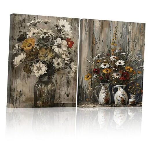 ALMLZL 2PCS Floral Canvas Print Wall Art Vintage Rustic 16″L x 12″W Style-A