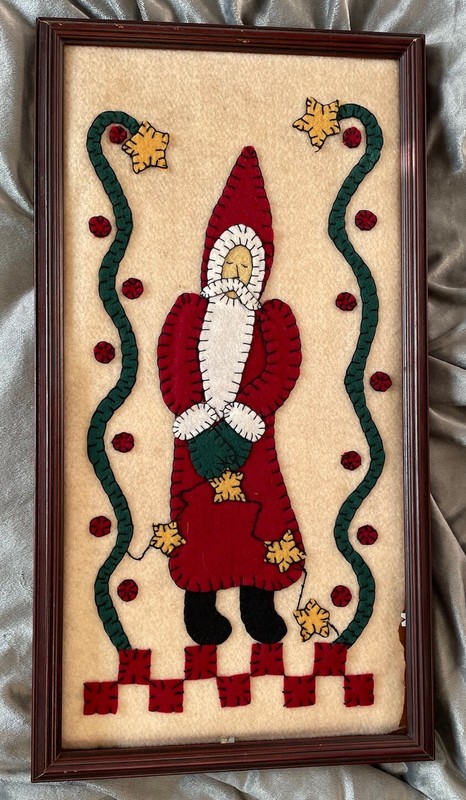 Folk Art Framed Felt Santa Picture 11” X 21.5” Sandy Belt Indygo Junction Woodsy