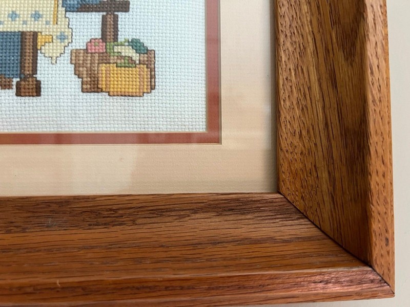 1970s VTG Fall Pilgrim Thanksgiving Cross-Stitch Needlepoint Framed Art Piece gallery