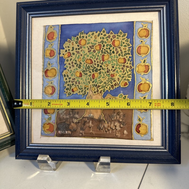 Pair (2) Small Hand Painted Silk Trees Art Framed gallery