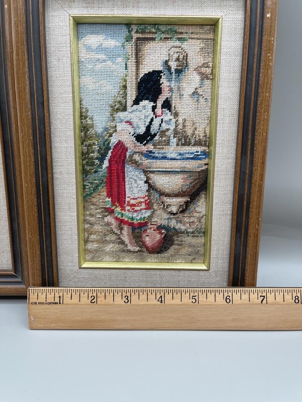 Charming Vintage Framed Cross-Stitch Art Set - Boy & Girl Scenes gallery