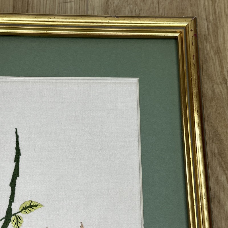 Vintage Embroidery Blue Tit & Song Thrush Signed 1984 53cm X 33cm framed gallery