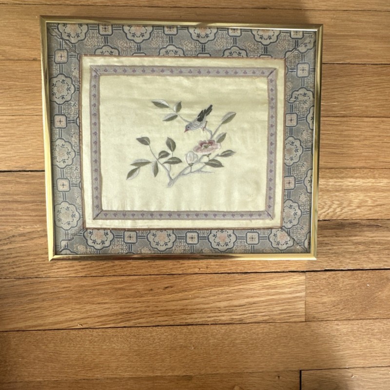 Framed Silk Embroidered Birds and Flowers Chinese Style Tapestry Art