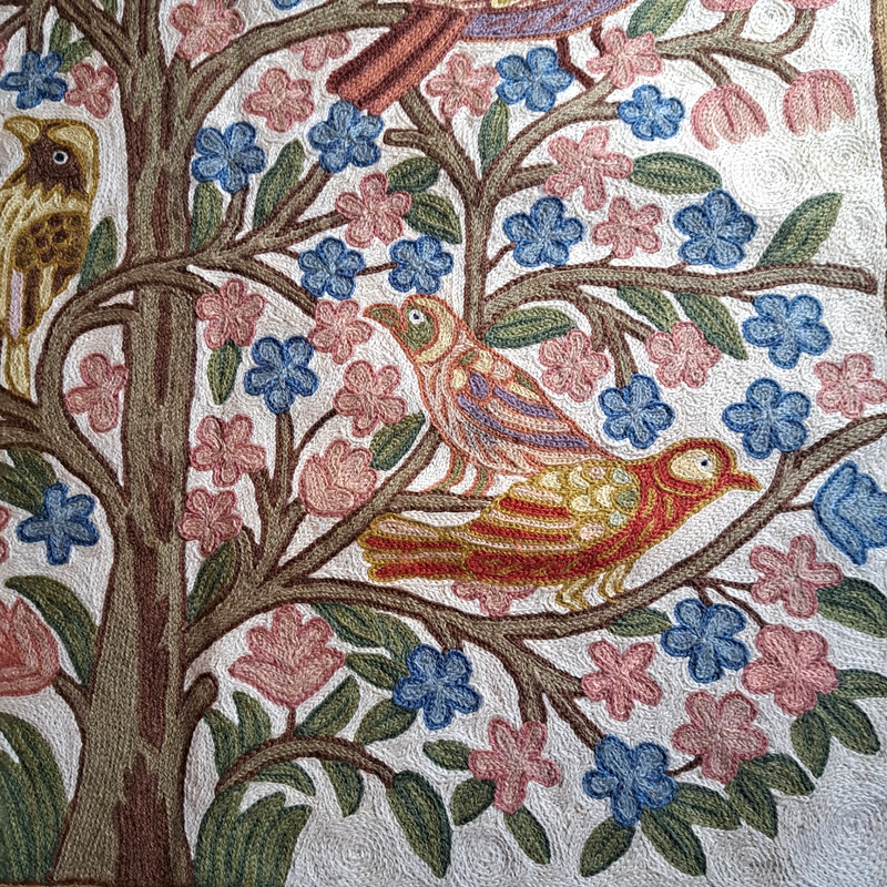 Vintage Kashmir Chain Stitch Tree Of Life Wool Crewel 48" x 30" Rug Wall Hanging gallery