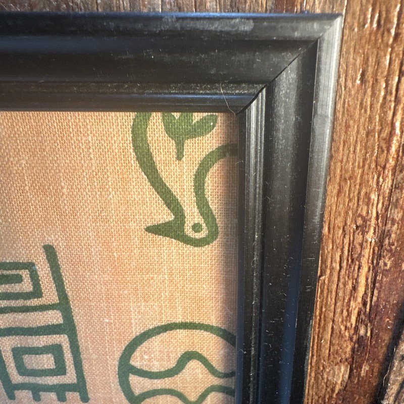 Vintage Fabric Piece Framed Wall Art Green Prehistoric Cave Art – Petroglyph gallery