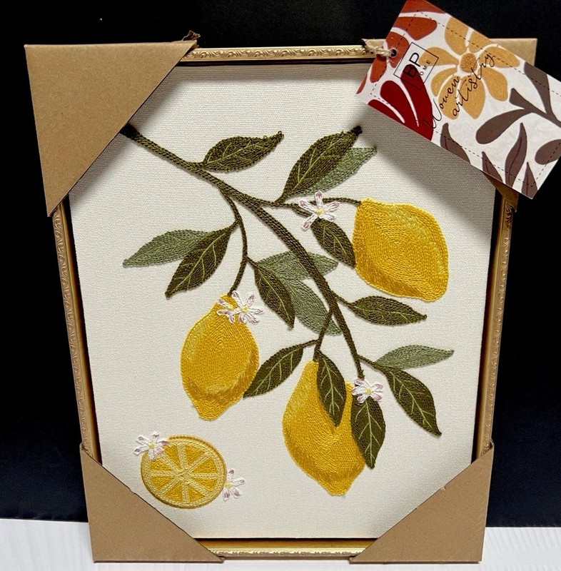 New BP Home Textile Embroidery LEMONS Wall Art Decor 15” X 12”