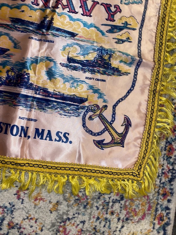 Vintage US Navy Silk Style Tapestry * Pillow Sham * Flag * Banner -16.5" x 19" gallery