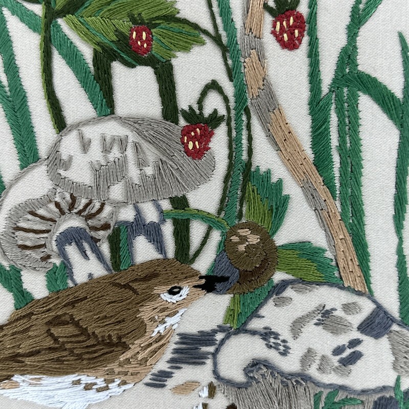 Vintage Embroidery Blue Tit & Song Thrush Signed 1984 53cm X 33cm framed gallery