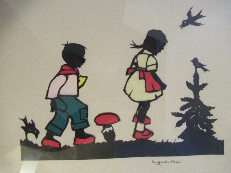 Vintage sign hand cut paper fabric textile framed silhouette art scherenschnitte gallery