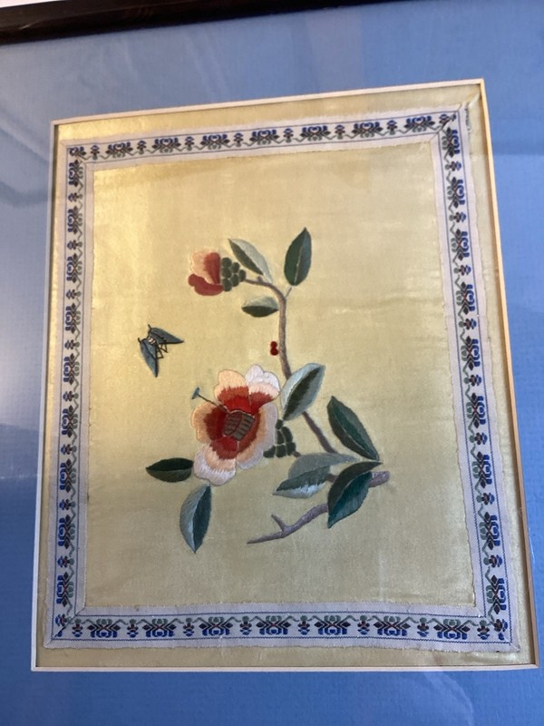 Handkerchiefs? Textiles Material 3 Floral Handcrafted Framed Wall Art 12” X 11” gallery