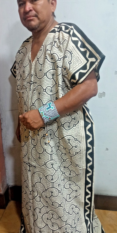 Shipibo Native Unisex Hand painted Kene design Cushma 59.50"x35" gallery